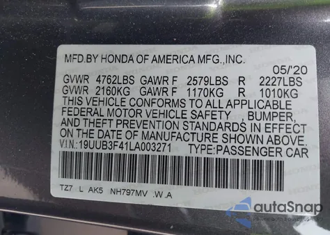 2020 Acura Tlx Tech Package z USA, uszkodzony, nr VIN 19UUB3F41LA003271